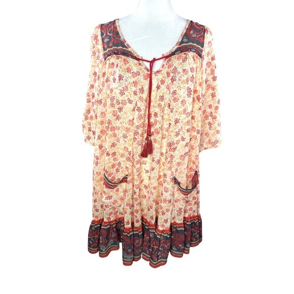Free People Babydoll Swing Boho Floral Print Tunic Dress Womens Small - Picture 2 of 13